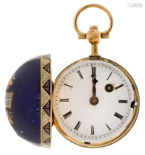 A lady's gold and enamel spherical fob watch, the circu...