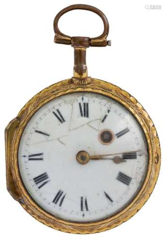 A late 18th century Swiss gilt verge pocket watch, the white...