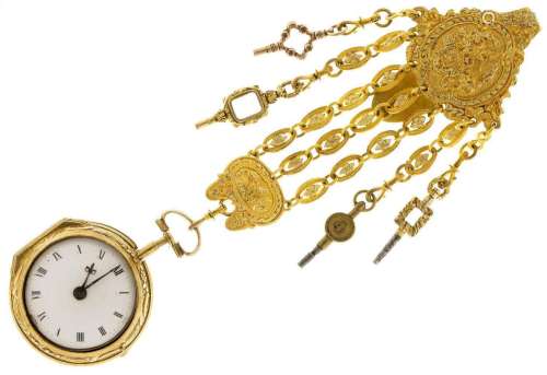 An 18th century gilt, pair cased verge pocket watch with cha...