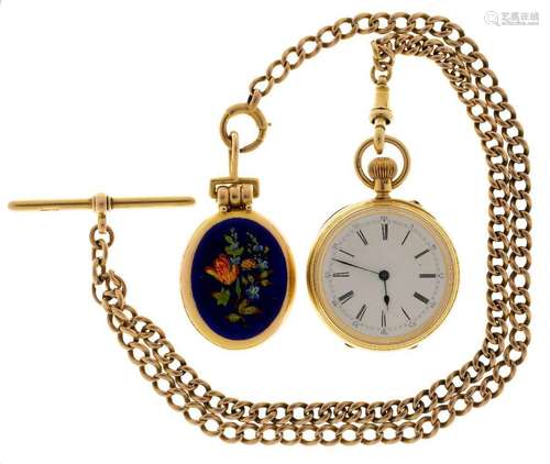 A lady's 18ct gold open faced pocket watch to a 15ct go...