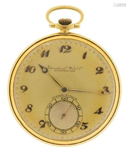 An Art Deco, gold open-face dress pocket watch, by IWC, the ...