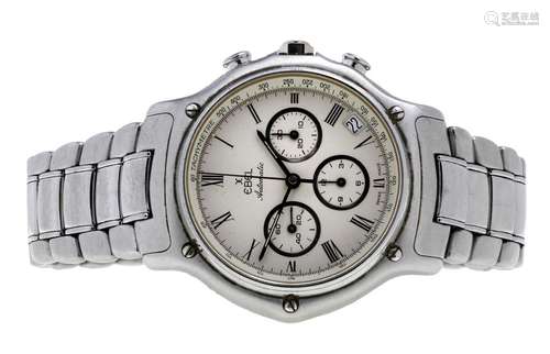 A steel, chronograph wristwatch, by Ebel the circular dial a...