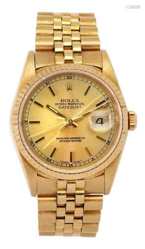 An 18ct gold Oyster Perpetual Date-Just wristwatch by Rolex ...