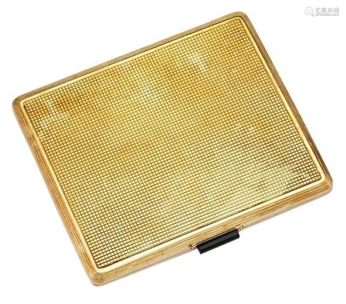 A gold cigarette case, of rectangular engine turned design w...