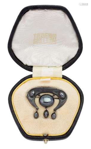 A silver and hematite Jugenstil brooch by Theodore Fahrner, ...