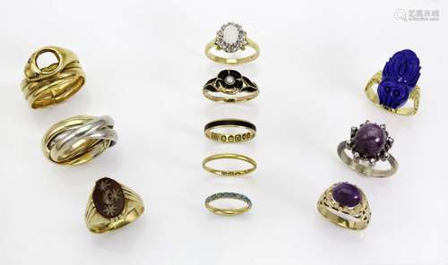 A group of eleven various gem-set and band rings, comprising...