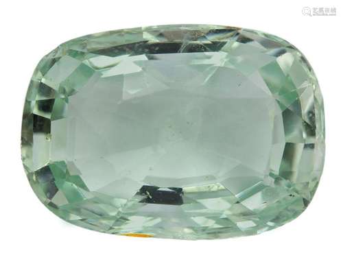 An unmounted cushion shaped aquamarine, weighing approximate...