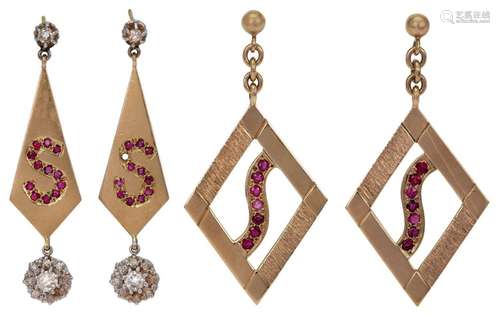 Two pairs of gem-set earrings: comprising: a pair of open wo...