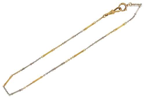 An early 20th century gold and platinum watch chain, of reed...