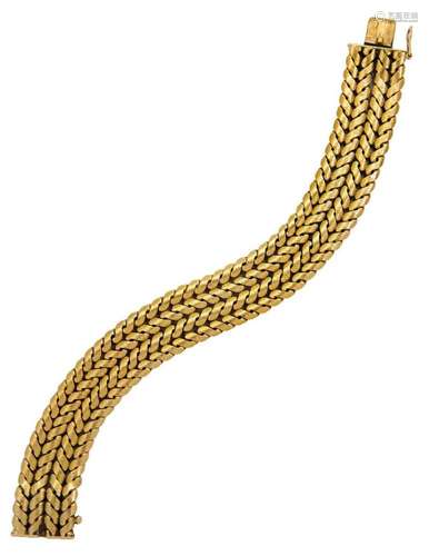 A fancy link bracelet, composed of four textured rows of S-s...