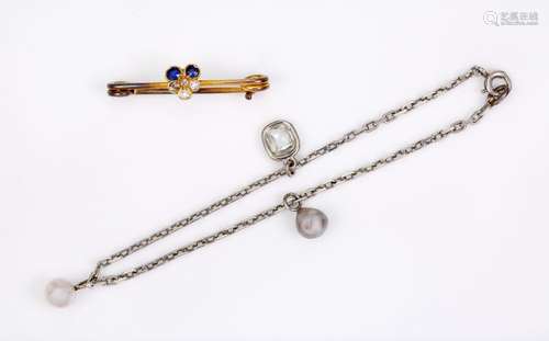 A platinum diamond and cultured pearl bracelet and a sapphir...