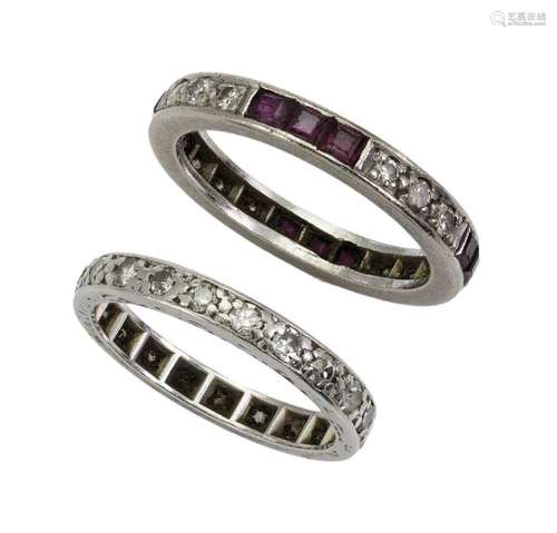 Two diamond eternity rings, one composed of a single row of ...