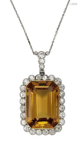 An Edwardian citrine and diamond pendant/brooch, centring on...