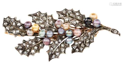 A late 19th century diamond and pearl brooch, designed as a ...