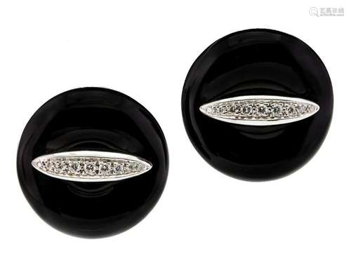 A pair of onyx and diamond ear clips, Gavello, each designed...