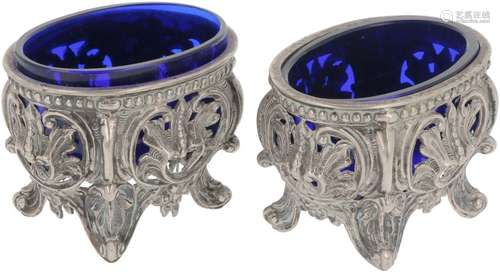 (2) piece set of salt cellars silver.