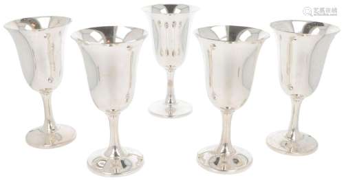 (5) piece set wine goblets silver.