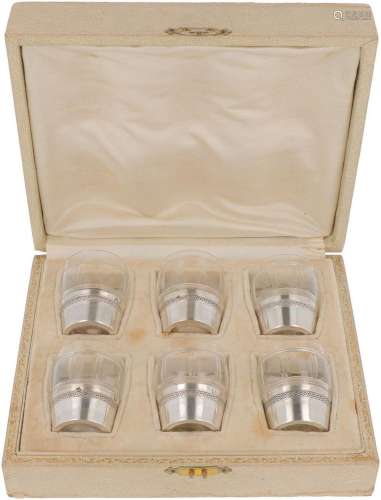 (6) piece set of shot glasses silver.