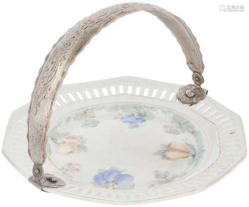 Bonbon dish with silver handle.