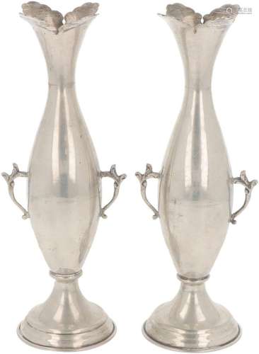 (2) piece set of silver vases.