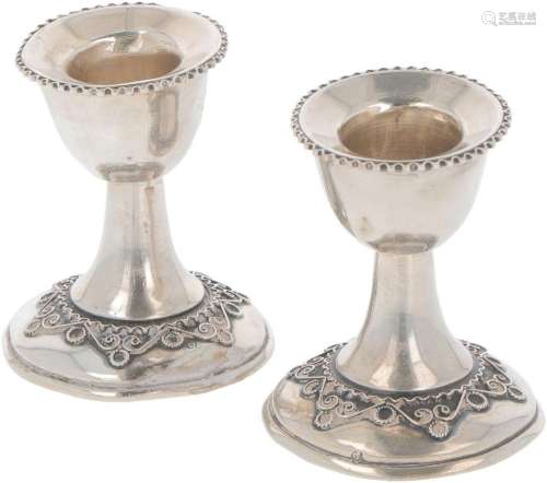 (2) piece set Judaica candlesticks silver.