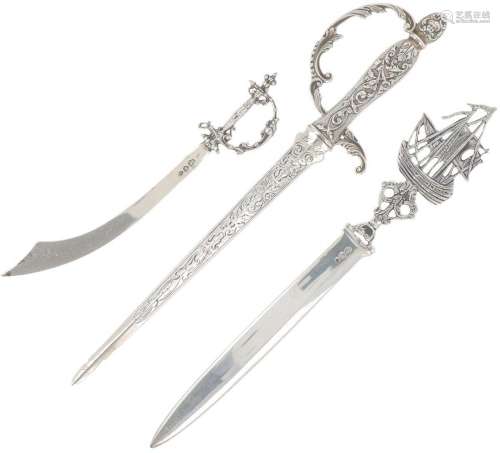 (3) piece lot letter openers silver.