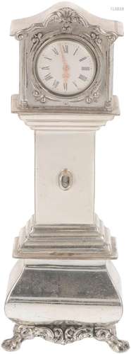 Miniature grandfather clock silver.