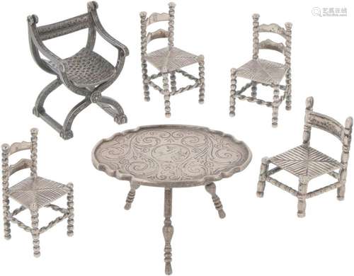 (6) piece lot of miniature furniture silver.