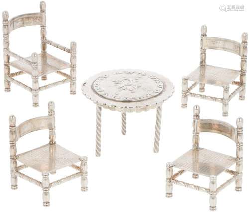 (5) piece lot miniature furniture silver.