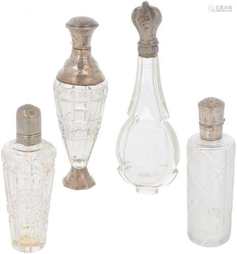 (4) piece lot of perfume bottles silver.