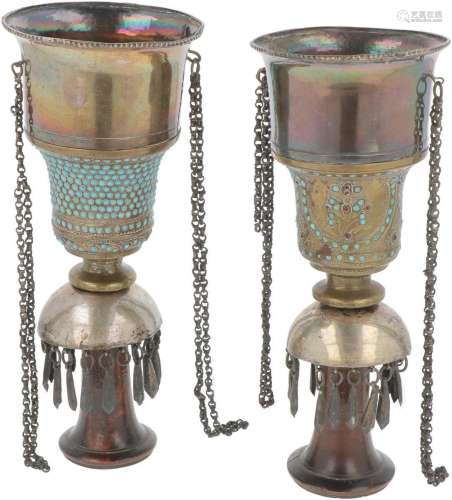Persian Ottoman silver & brass Hookah Cup with Turquoise...