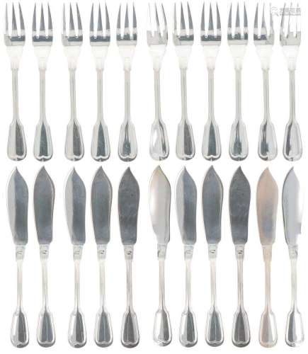 (22) piece silver plated fish cutlery set.