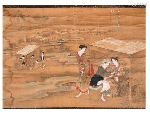 Japon, XIXe siècle Peinture à l'encre et couleurs sur p...