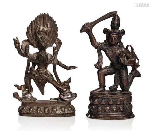 Tibet, XIXe siècle Lot de deux statuettes en bronze