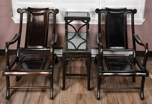 A Pair Of Suanzhi Reclining Armchairs & Table 19th