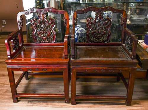 A Pair of Hardwood Arm Chairs 20thC