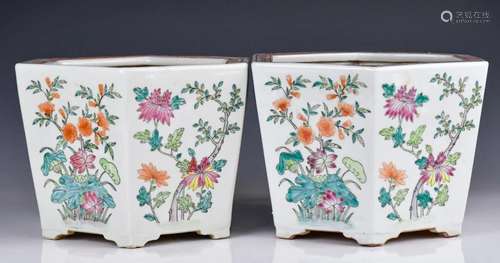 A Pair of Chinese Hexagonal Flower Pots, Mid 20thC