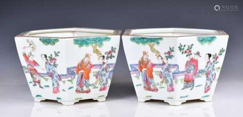 A Pair of Chinese Hexagonal Flower Pots, Mid 20thC