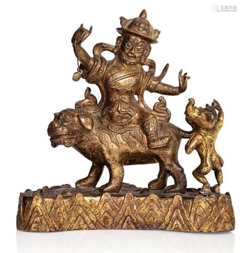 Tibet, XVIIe - XVIIIe siècle Groupe en bronze doré