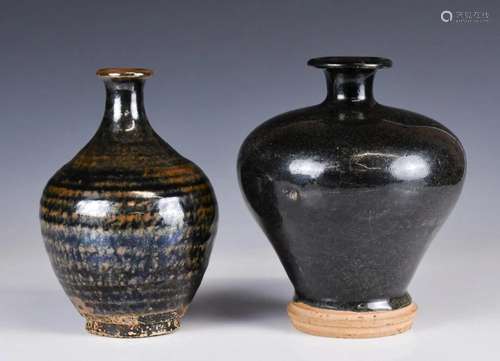 Two Chinese Black Glazed Pottery Vases