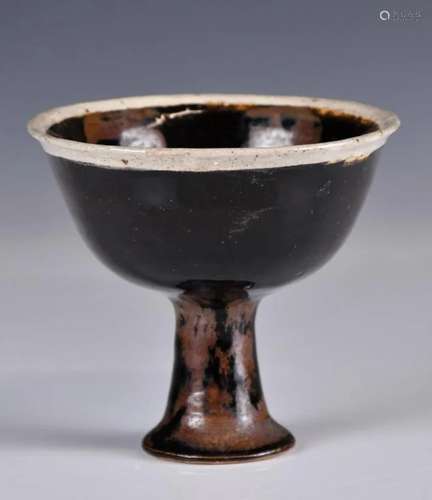 A Chinese Black Glazed Pottery Stem Cup