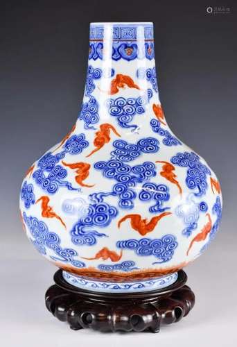 A Chinese Blue and White Vase with Stand Mid 20thC