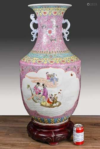 A Large Chinese Famille Rose Vase With Stand