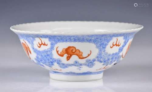 A Blue White and Red Bowl, Guangxu Mark and Period