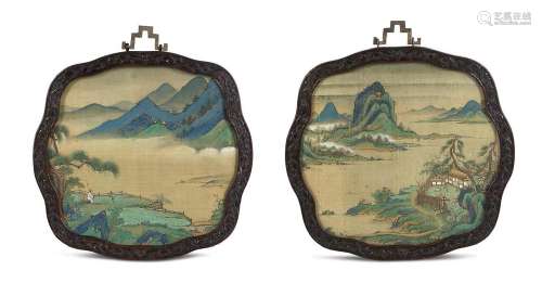 Chine, fin XIXe siècle Deux petits médaillons de peinture à ...