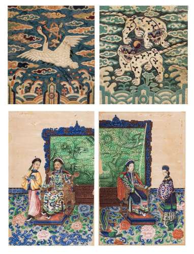 Chine, Canton, vers 1900 Lot comprenant une paire de gouache...