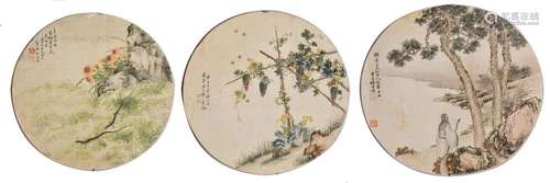 Three Chinese Silk Fan Pages