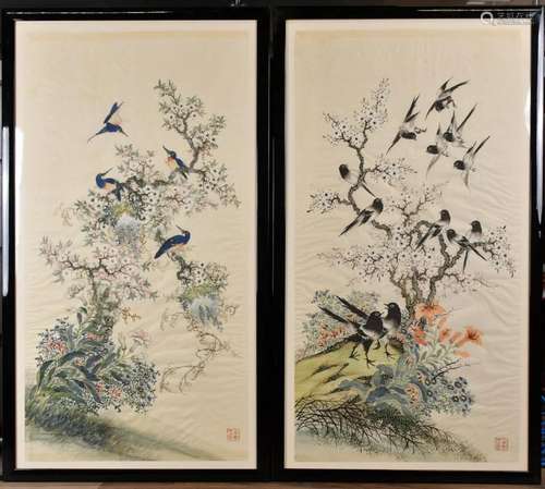 Wang Chengxun Flowers and Birds, with Frame