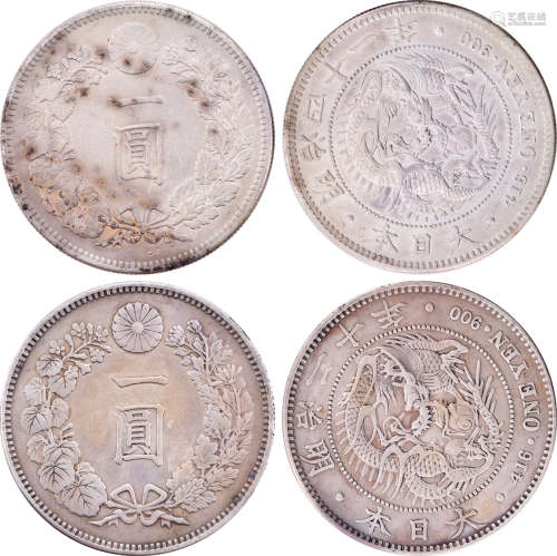 日本 明治20年及41年 一圓 銀幣 共2個