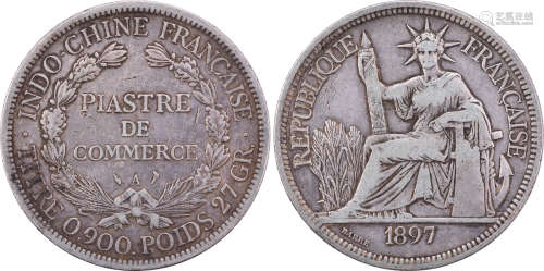 法屬安南1897年 貿易(坐洋) 1Pt. 銀幣